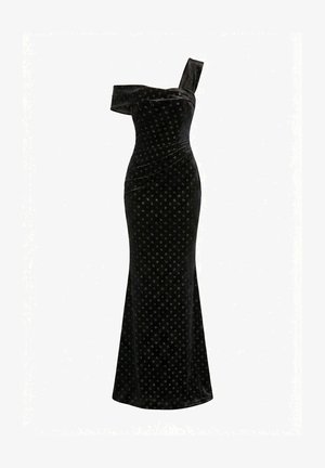 Goddiva, GLITTER POLKA DOT VELVET ONE SHOULDER MAXI DRESS - Maxi-jurk - schwarz