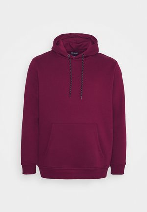 Bordeaux hoodie van zachte stof, met een kangoeroezak, verstelbare trekkoordcapuchon en ribgebreide manchetten aan de mouwen en onderkant.
