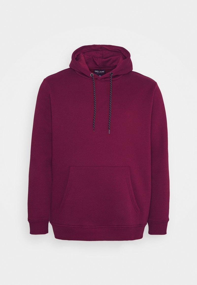 Bordeaux hoodie van zachte stof, met een kangoeroezak, verstelbare trekkoordcapuchon en ribgebreide manchetten aan de mouwen en onderkant.
