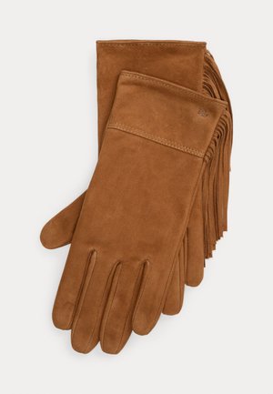 FRINGE-TRIM SHEEP-SUEDE GLOVES - Guantes - cuoio