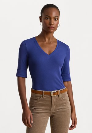 STRETCH COTTON ELBOW SLEEVE V NECK TEE - Základné tričko - charter blue