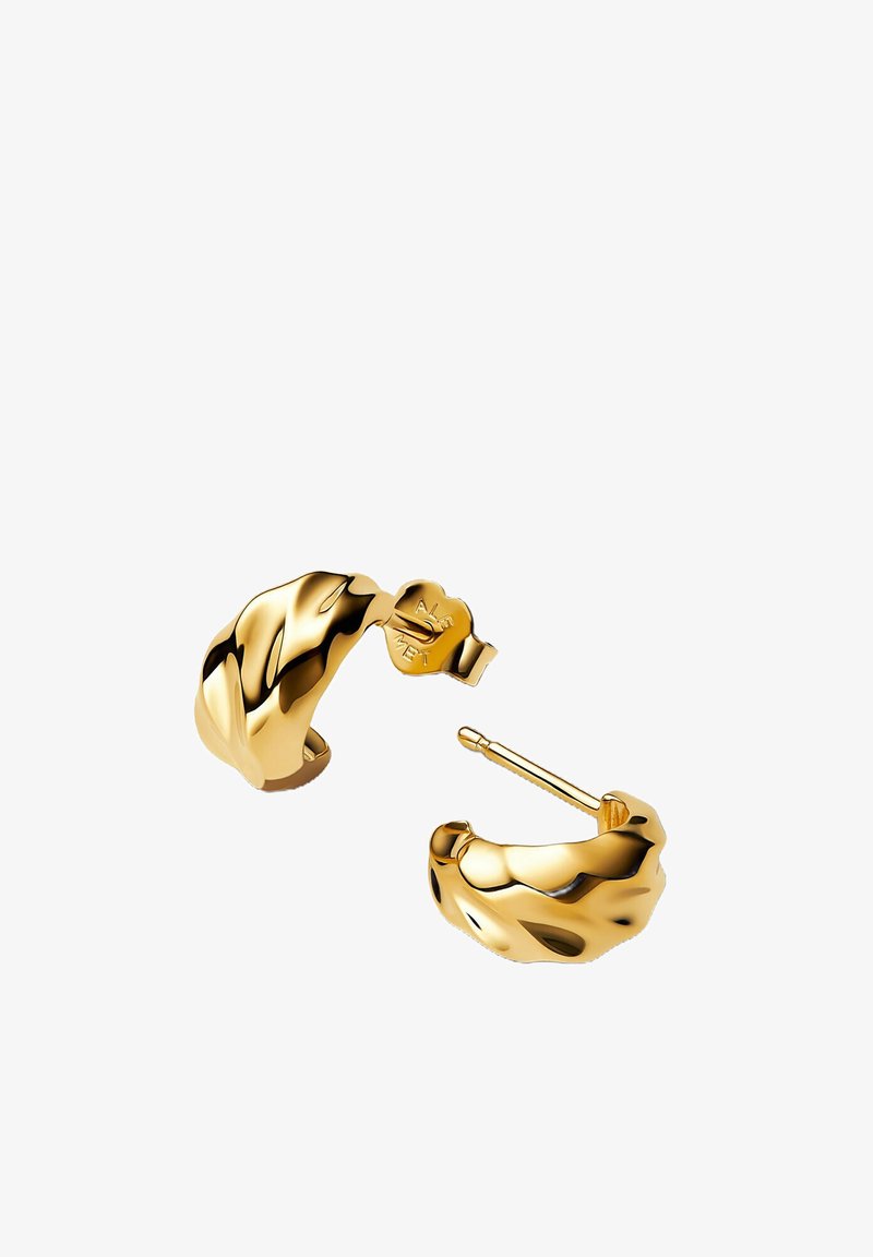 Orecchini a cerchio in oro con un design a spirale, rifiniti in modo lucido e dotati di chiusura posteriore sicura.