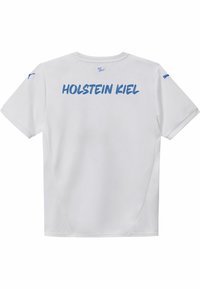 Balta sporta džerseja ar brīvu piegriezumu. Aizmugurē ar treknām ziliem burtiem izprintēts "HOLSTEIN KIEL". PUMA logotips uz pleciem. Mīksta auduma.