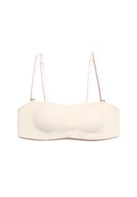 Reggiseno senza spalline in crema con coppe lisce e imbottite e sottili spalline regolabili. Caratterizzato da un design pulito e minimalista e da una consistenza morbida.