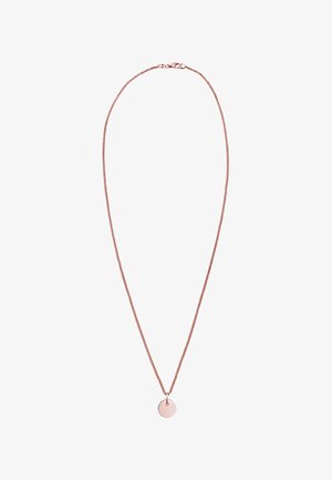 Collier en or rose avec une chaîne fine torsadée et un pendentif circulaire. Le pendentif est lisse et uni, reflétant la lumière de manière subtile.