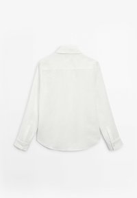 Wit overhemd met lange mouwen, gemaakt van lichtgewicht stof, met een klassieke kraag, afgeronde zoom en mouwen met knopen. Geen zichtbare patronen.