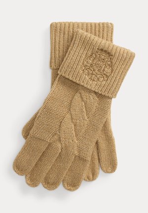 Lauren Ralph Lauren, EMBROIDERED-CREST METALLIC KNIT GLOVES - Ръкавици - camel