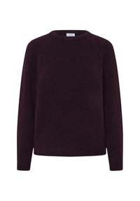 Burgundy pulóver, puha, textúrált anyagból készült. Kerek nyakú és hosszú ujjú, laza fazonnal.