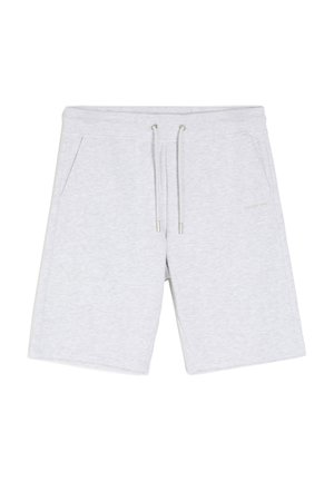 Szare szorty z bawełnianego mieszanki z elastycznym pasem, przednimi kieszeniami i sznurkiem do regulacji. Gładka tekstura z minimalnym logo.