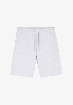 Szare szorty z bawełnianego mieszanki z elastycznym pasem, przednimi kieszeniami i sznurkiem do regulacji. Gładka tekstura z minimalnym logo.