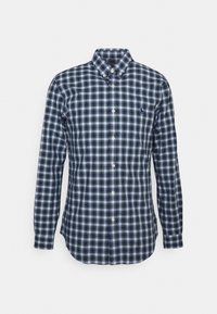 Košile s dlouhým rukávem s modro-zeleným kostkovaným vzorem, s límcem na knoflíky a bílými knoflíkovými detaily. Vyrobena z bavlny.