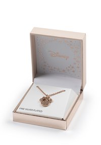 Collana in argento fine placcato Disney con un ciondolo di Topolino in tono dorato con un fiocco, presentata in una scatola decorativa con accenti a stella.