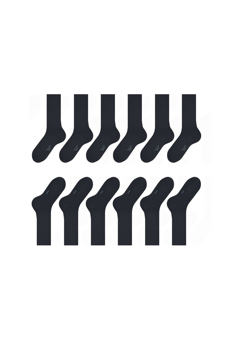 Schwarze Socken in einem Rasterlayout angezeigt. Jede Socke bietet eine bequeme Passform, eine nahtlose Zehenkonstruktion und einen weichen, strukturierten Stoff.