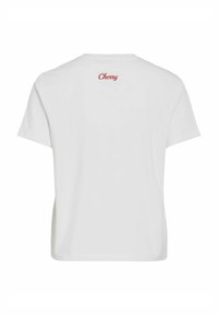T-shirt en coton blanc à manches courtes, avec le texte brodé rouge "Cherry" au dos, un col rond et une coupe décontractée.