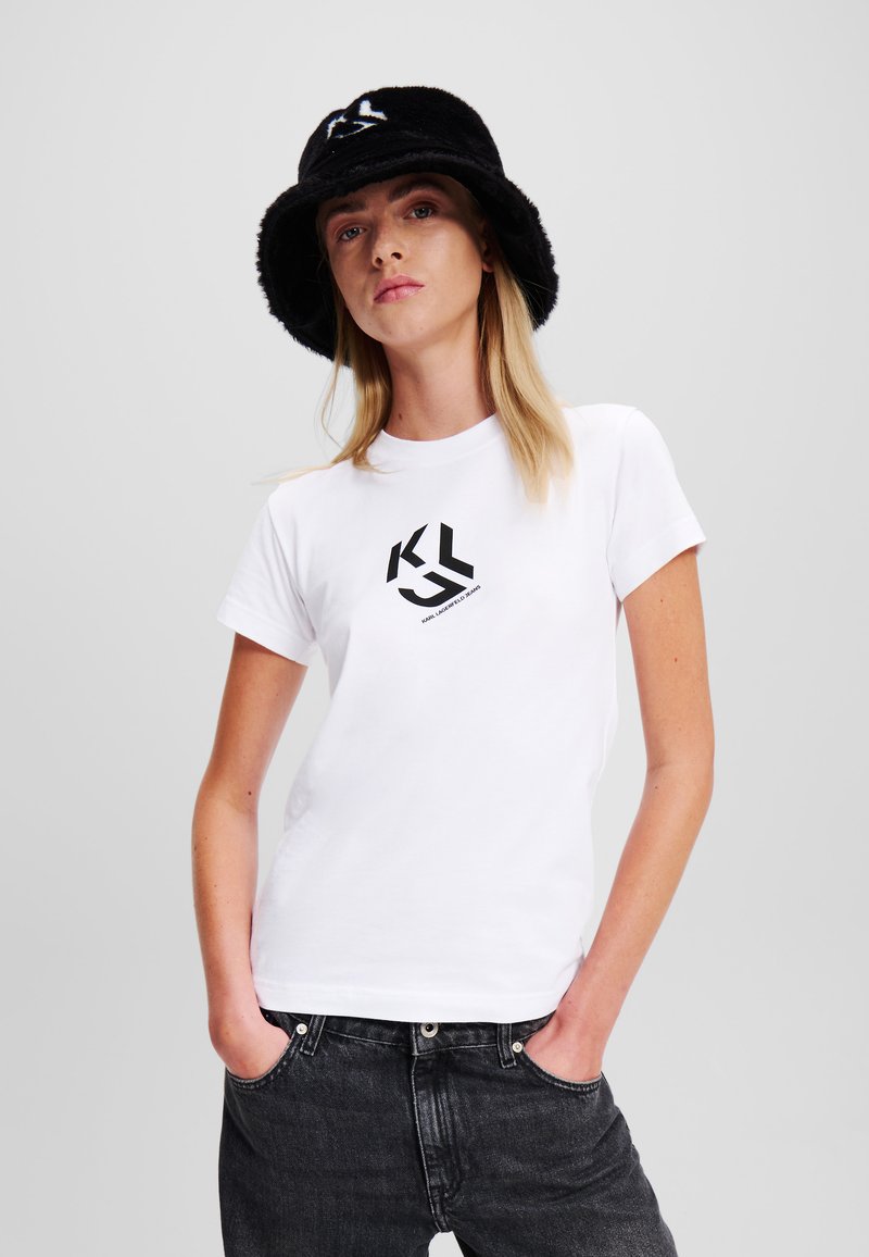 Karl Lagerfeld Jeans SLIM MONOGRAM - Triko s potiskem - white