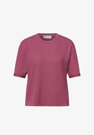 Kort mouw gebreide mauve trui met ronde hals en omgeslagen mouwen, merk Street One.