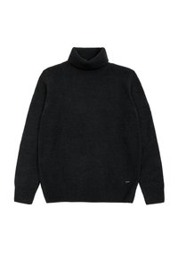 Maglione a collo alto nero realizzato in morbido tessuto a maglia, con colletto e orlo a coste, maniche lunghe e vestibilità ampia.