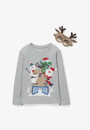 SET WEIHNACHTS LANGARMSHIRT UND MASKE - Long sleeved top - light gray/melange