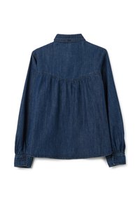 Jeanshemd met een button-down kraag, lange mouwen met knoopmanchetten, een geplooid ontwerp aan de achterkant en een donkerblauwe wassing.