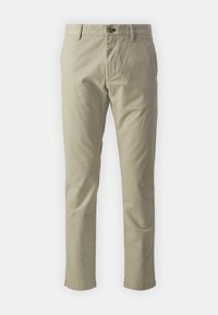 Beige cotton chinos with a straight-leg design, featuring a zip fly, button closure, and no visible patterns or hardware accents.