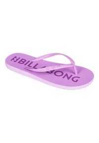 Purple flip-flop featuring a textured surface, thin straps, and the "BILLABONG" logo in bold letters on the insole. Lightweight design.