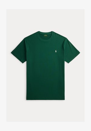 Mørkegrønn T-skjorte med korte ermer og rund hals, med liten hvit Polo Ralph Lauren hestelogo på venstre bryst.