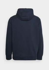 Laivaston sininen huppari, jossa on pitkät hihat, resorit hihansuissa ja helmassa, esitettynä takaa valkoisella taustalla.