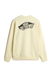 Geel katoenen sweatshirt met een zwarte "VANS 'OFF THE WALL'" logo bedrukt op de bovenrug, voorzien van geribbelde manchetten en zoom.