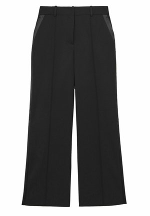 Mustad laiad püksid, mis on valmistatud siledast kangast. Omavad kahte küljetaskut ja kohandatud vöökoht, millel on vööaasad. Vastupidav ja minimalistlik disain.