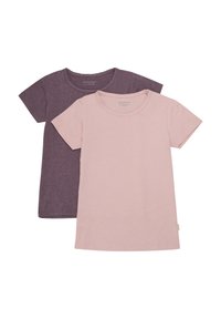 To t-skjorter vist: en i dempet lilla og en i myk rosa. Begge har korte ermer, rund hals og en glatt tekstur.