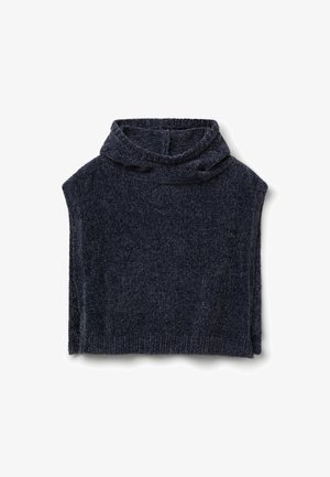 Maglione senza maniche di un grigio scuro, realizzato a maglia, con un morbido colletto a collo alto, orlo a coste e una finitura in tessuto testurizzato.