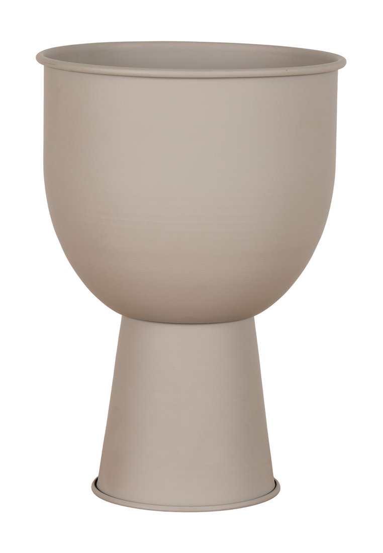 Runder Pflanztopf aus hellbeigem Keramik mit glatter Oberfläche und konischer Basis. Minimalistisches Design mit einheitlicher Farbe.