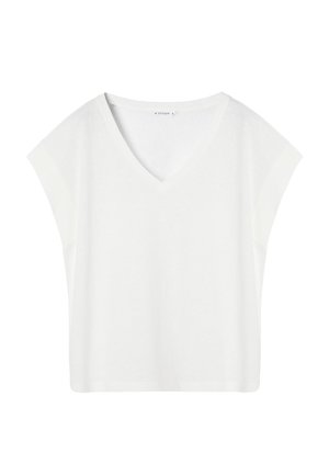 Biele krátke rukávy v tvare V z bavlny, s voľným strihom bez viditeľných vzorov alebo log.