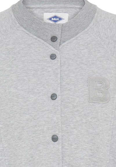 Light gray button-up shirt with ribbed collar, black buttons stamped "BALL," and embroidered letter "B" on the chest.