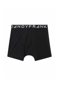 Svarta bomullskalsonger med en figurnära design. Har en bred midjeband med märkesnamnet "DANDYFRANK" i vit och ljusgrå text.