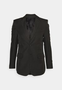 Blazer nero con rever a punta, maniche lunghe, due tasche frontali, chiusura a un bottone e fodera in raso. Design pulito e sartoriale.