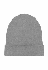 Cappello beanie lavorato a maglia di un morbido grigio con risvolto, progettato per calore e uso informale.