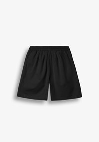 Shorts noirs décontractés avec taille élastique, présentés à plat sur fond blanc, sans poches ni logos visibles.