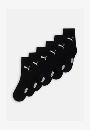 Calzini neri in cotone in confezione da sei, con logo Puma bianco sulla caviglia e sul lato. Lunghezza corta alla caviglia con una texture liscia.