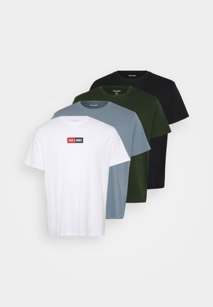 JJPAN TEE CREW NECK 4 PACK - Print T-shirt - stormy weather/black/white/duffel bag