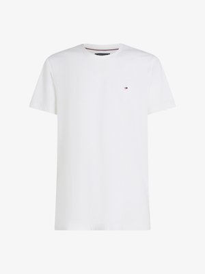 Hvit t-skjorte i bomull med rund hals, kortermet, og en liten fargerik logo på venstre bryst. Myk tekstur og klassisk passform.