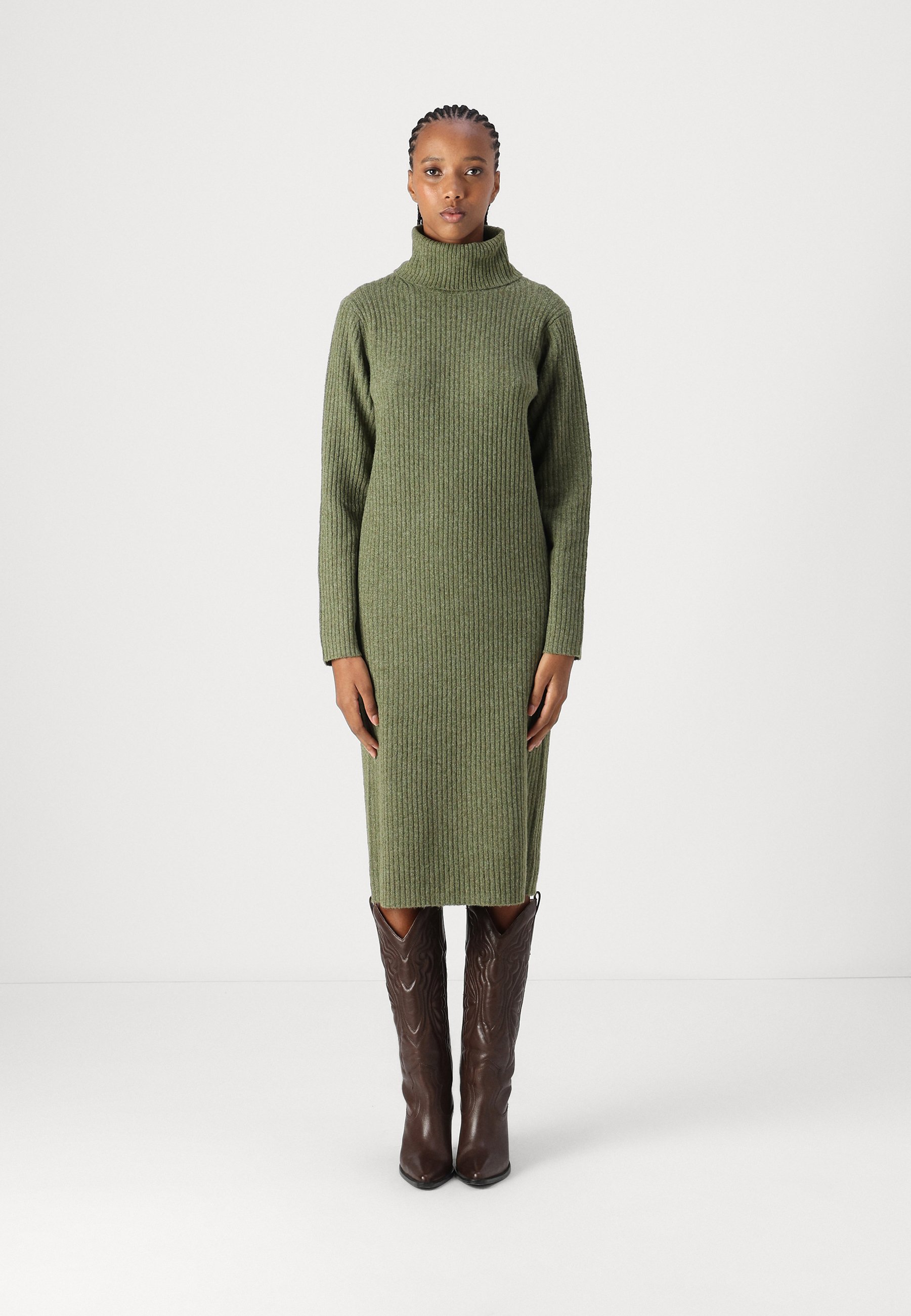 JDY JDYANNIE LIFE ROLL NECK DRESS - Jumper dress - winter moss/dark brown -  Zalando.ie