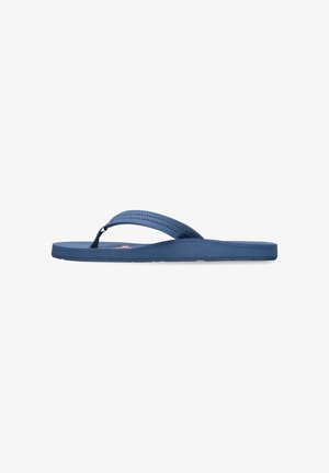 Blue flip-flop sandal with textured straps and slightly elevated sole, shown in profile on a white background.