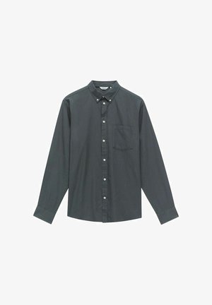 Mørkegrå langærmet skjorte lavet af bomuld med knap-til-ned krave, brystlomme og klassisk pasform. Glat tekstur og ensfarvet.