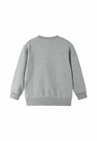 Szara bluza z okrągłym dekoltem, długimi rękawami i ściągaczami. Wykonana z miękkiego materiału o gładkiej fakturze. Charakteryzuje się minimalistycznym designem.