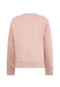 Lyserød sweatshirt med rund hals, lange ærmer, ribstrikkede manchetter og kant, der har en blød tekstur og en afslappet pasform.