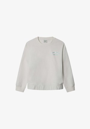 Felpa grigia chiaro in cotone, con maniche lunghe, girocollo e orlo arricciato. Logo "Pepe Jeans London" in blu sul petto.