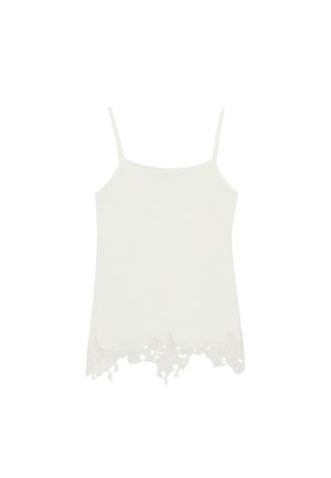 Witte mouwloze camisole met dunne bandjes en kanten details langs de gegolfde zoom.