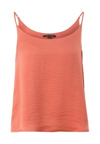 Top caraco corail sans manches avec bretelles spaghetti réglables et finition subtilement texturée.
