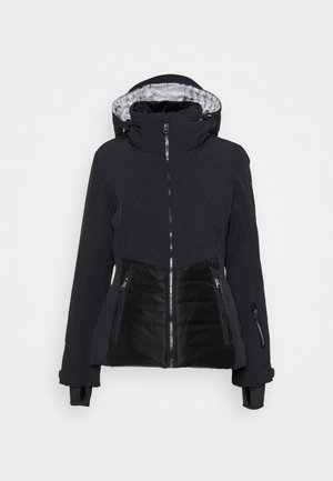 Schwarze Jacke mit gepolstertem Frontpanel, mit Reißverschlusstaschen, verstellbarem Kapuzen und weicher Innenauskleidung. Verfügt über einen modernen Schnitt und strapazierfähiges Material.